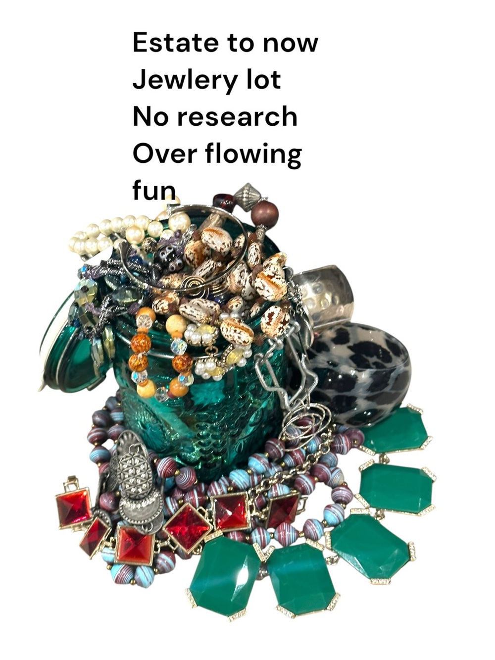 Estate to now Jewlery in green hinged jar Jewelry Lot no research - Picture 1 of 11